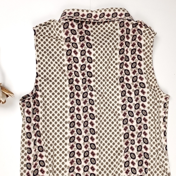 BCBGMAXAZRIA Cream Red Paisley Print Button Down Poly Tunic Top Sz L - Picture 4 of 11